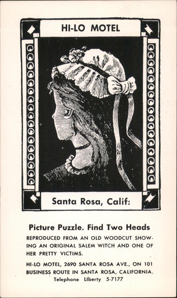 Hi Lo Motel. Picture Puzzle. Find two heads. Santa Rosa California