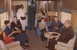 Downstairs lounge leading to the Astra Dome on either City of Los Angels or City of Portland. Union Pacific Railroad. Postcard