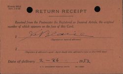 Post Office Department return receipt Postcard