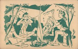 Singing Around the Campfire - Girl Scout Camp Postcard