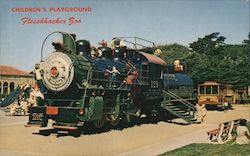 Children's Playground, Fleishhacker Zoo. Steam locomotive, slides, cable car San Francisco, CA Hilt Hansen Postcard Postcard Postcard