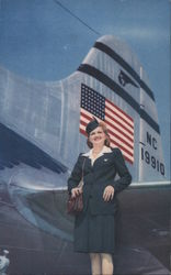 The system of flying clippers. Stewardess outside plane NC19910 Postcard