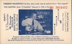 Andre's L'Omelette, The French Restaurant. Pierre's Martinis! 3,000,000th Martini mixed. Postcard