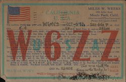 W6ZZ - Miles W. Weeks, 1200 Arbor Road Postcard