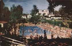 Old Hearst Ranch, Famous Spanish Castle, pool packed with swimmers, bathers Pleasanton, CA Postcard Postcard Postcard