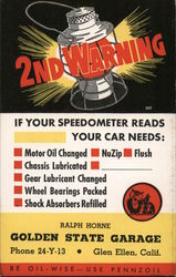 Golden State Garage 2nd warning card Postcard