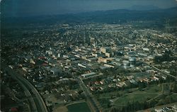 Aerial view main shopping center of three counties Sonoma, Napa and Mendocino. Redwood Hwy 101 Santa Rosa, CA Max Mahan Postcard Postcard