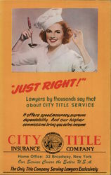 City Title Insurance Company. Woman Chef "Just Right!" Policies and prices. Postcard