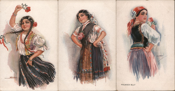 Set of 3: Women in Native Costumes Usaba Artist Signed