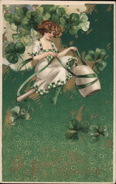 St. Patrick's Day Woman Riding Irish Clay Pipe Samuel L. Schmucker