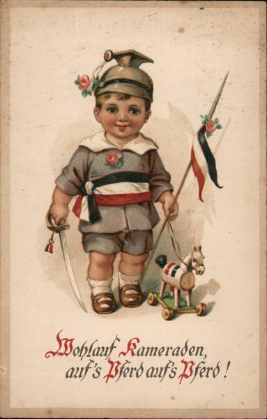 Little soldier boy with sword, toy horse Boys