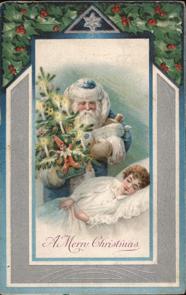 A Merry Christmas: Santa and sleeping child Santa Claus