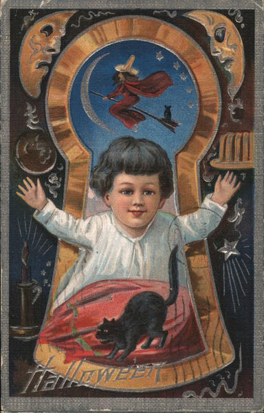 Halloween child and black cat