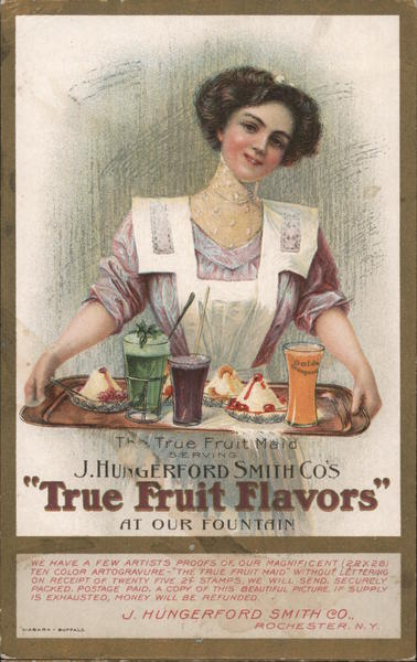 The true fruit maid serving J. Hungerford Smith Co's True Fruit Flavors at our fountain.