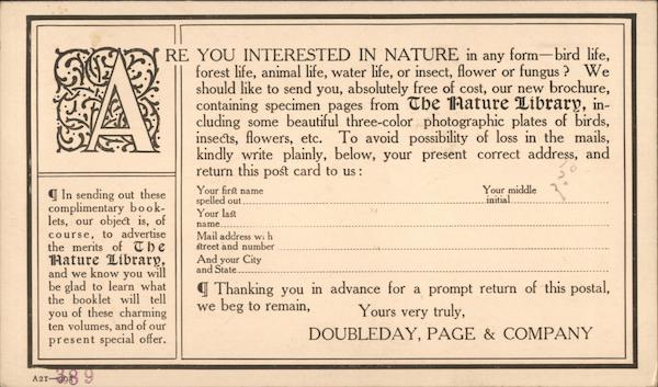 The Nature Library request post card Advertising