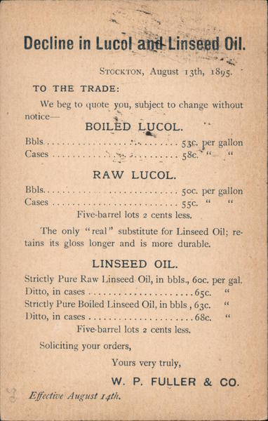 Decline in Lucol and Linseed Oil, 1895 Advertising
