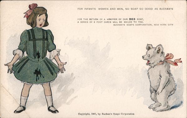 Buchan's Soaps Corporation. Girl with stained dress, pet bear