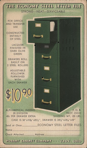 Hobart Cabinet Company. The economy steel letter file.