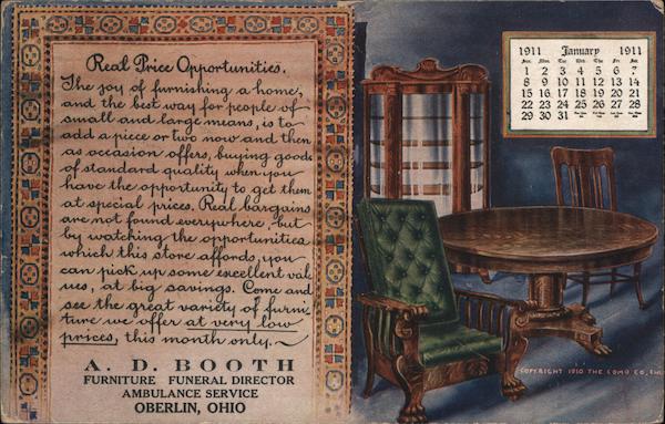 A.D. Booth Furniture, Funeral Director, Ambulance Service Oberlin, Ohio