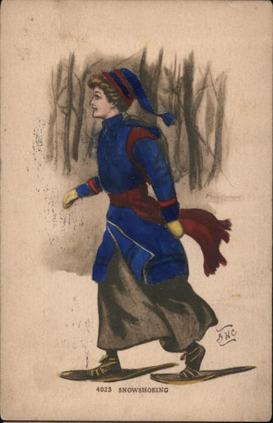 Snowshoeing Woman S.H.C. Artist Signed