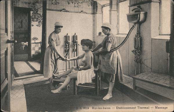 Aix-les-bains Etablissement Thermal - Massage. Nude woman given massage by nurse