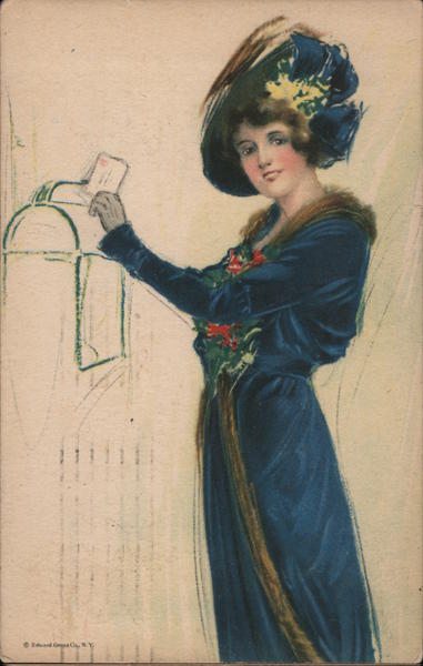 Woman in blue mailing letter Women