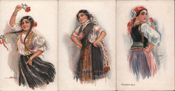 Set of 3: Women in Native Costumes Artist Signed Usaba Postcard Postcard Postcard