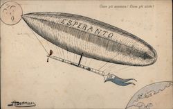 Esperanto Zeppelin flying to the moon Postcard
