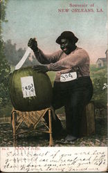 Souvenir of New Orleans, LA. Down in Dixie. Black man cutting watermelon Black Americana Postcard Postcard Postcard