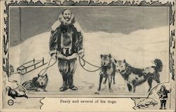 Peary and several of his dogs Postcard