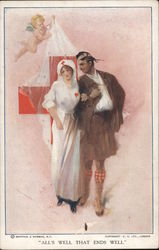 Red Cross. All's well that ends well. Nurse marries wounded soldier Postcard