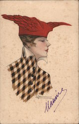 Woman in a Big Red Hat With Bird Wings Postcard
