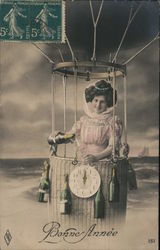 A Woman in the Basket of a Hot Air Balloon Women Postcard Postcard Postcard
