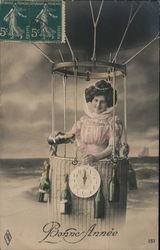 A Woman in the Basket of a Hot Air Balloon Postcard