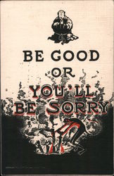 Be good or you'll be sorry. Friar prays as devil throws people into pit. Devils Postcard Postcard Postcard