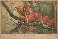 Princess looking at reflection in pool Fairy Tales Postcard Postcard Postcard