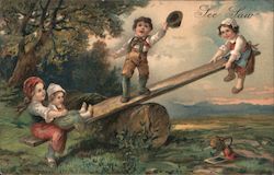 See Saw. Embossed Postcard
