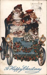 A Happy Christmas. Santa in car with kids and dog Postcard
