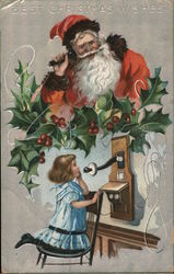 Best Christmas Wishes (girl phoning Santa) Postcard