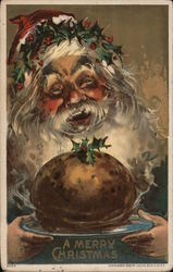 A Merry Christmas (Santa with pudding) Santa Claus Postcard Postcard Postcard