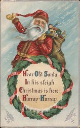 Hear old Santa in his sleigh. Christmas is here. Hurray-Hurray Postcard