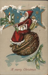 A merry Christmas - Santa sitting on walnut Postcard