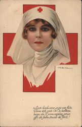 Red Cross nurse, red cross background. Signed Nanni Artist Signed Postcard Postcard Postcard