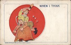 When I think. Mother paddling boy with shoe Postcard