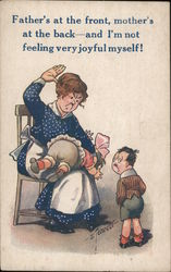 Mother spanking daughter, son in next. Postcard