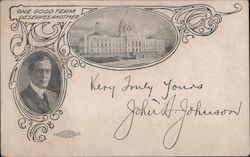John A. Johnson. One good term deserve another. Signed Postcard