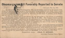 Oleomargarine Bill Favorably Reported to Senate Postcard
