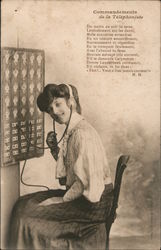 Commandements de la Telephoniate. Female telephone operator. Postcard