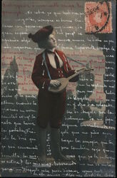 Colorized photo of women in boots playing mandolin Postcard