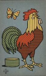 Hold to light. Rooster, butterfly Postcard
